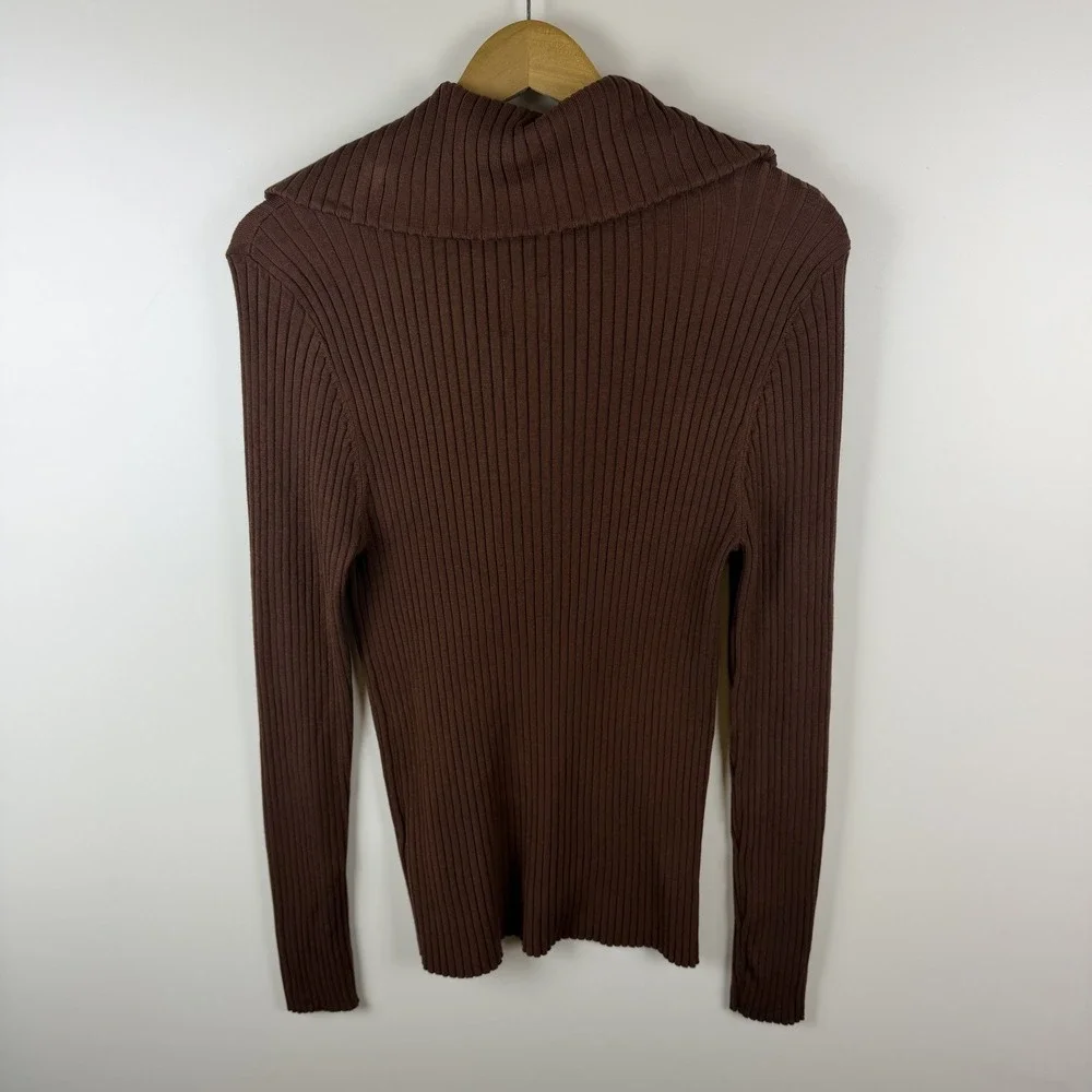 Maeve Anthropologie Brown Ribbed Fitted Half Zip Sweater Large Minimalist Layers